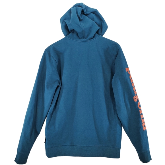 Patagonia Uprisal Hoodie Sweatshirt Men M Regular Fit Teal Pullover Orange Logo - Picture 8 of 14
